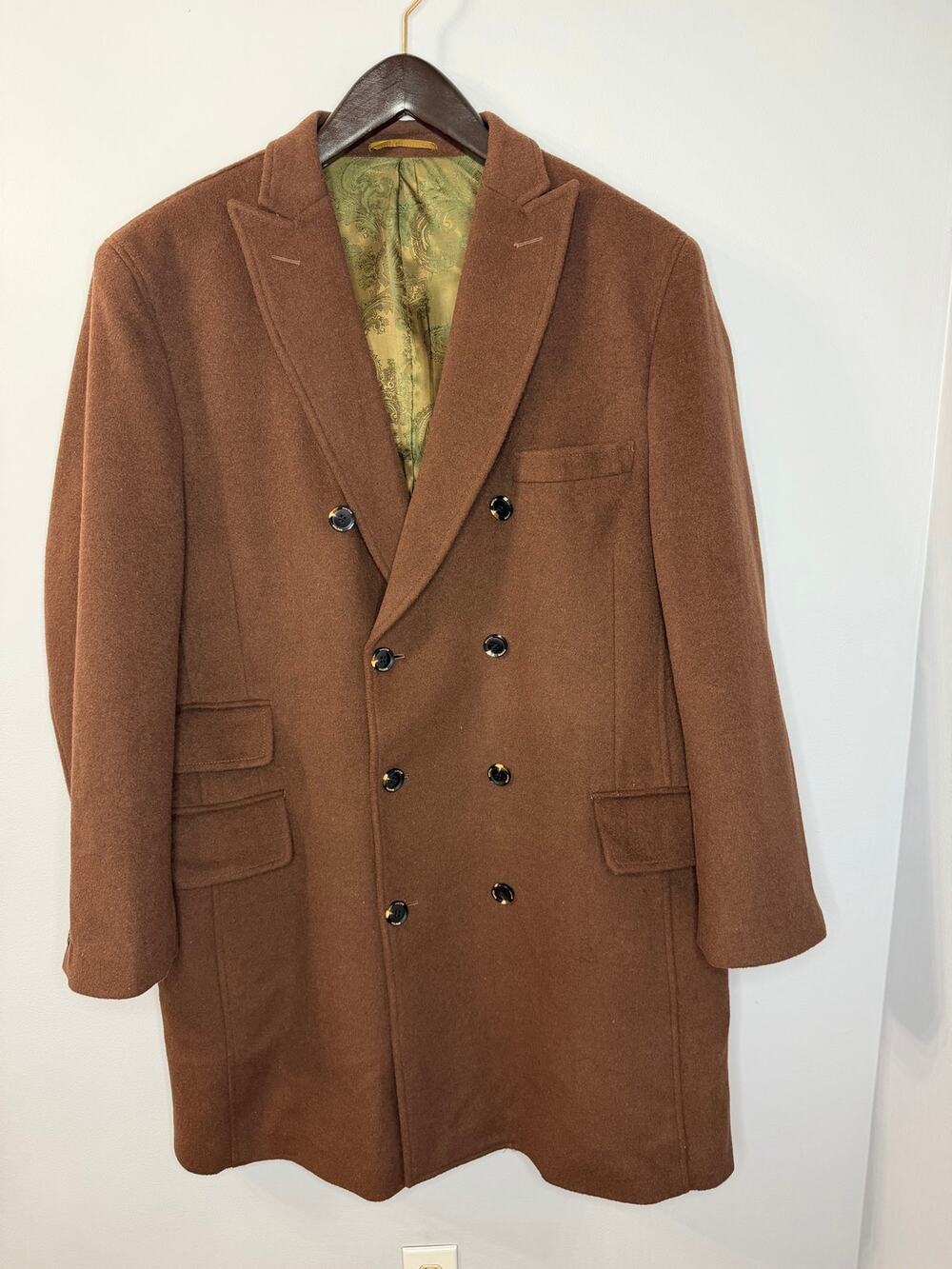MANTONI Milan Italy Brown Wool Cashmere Blend Pea Coat Men's Classic Overcoat 54
